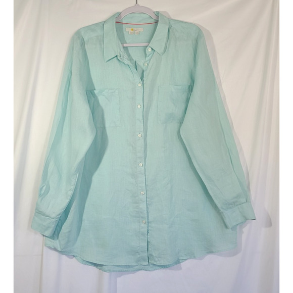 Boden Womens Light Blue Button Up 100% Linen Shirt Top US 14L - Picture 1 of 6